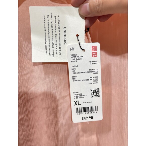 Uniqlo :C Women XL Sheer Volume Long Sleeve Blouse With Tank Top Pink NWT - Picture 4 of 10